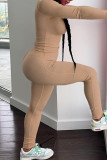 Pink Casual Sportswear Solid Basic O Neck Long Sleeve Two Pieces