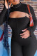 Black Sexy Casual Solid Bandage Backless Turtleneck Long Sleeve Two Pieces