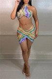 Multi-color Fashion Sexy Patchwork Hollowed Out Sequins Backless Halter Sleeveless Dress