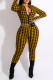 Yellow Fashion Casual Print Basic Zipper Collar Skinny Jumpsuits
