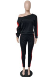 Black Fashion Casual Solid Patchwork Oblique Collar Long Sleeve Two Pieces
