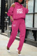Rose Red Fashion Casual Print Letter Hooded Collar Long Sleeve Two Pieces