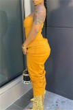 Yellow Fashion Sexy Solid Draw String Backless Strapless Long Dress