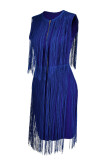 Purple Casual Solid Tassel Patchwork Zipper O Neck Dresses