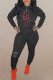Black Fashion Sportswear Print Ripped Hooded Collar Long Sleeve Two Pieces