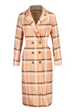 Blue Fashion Street Plaid Patchwork Turndown Collar Outerwear