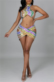 Multi-color Fashion Sexy Patchwork Hollowed Out Sequins Backless Halter Sleeveless Dress