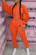 Orange Fashion Street Print Bandage Letter O Neck Long Sleeve Two Pieces