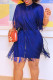 Blue Casual Solid Tassel Patchwork Zipper O Neck Dresses