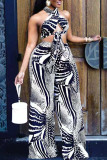 White Sexy Print Bandage Patchwork Plus Size Two Pieces