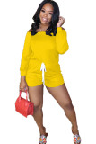 Yellow Fashion Casual Solid Long Sleeve O Neck Jumpsuits