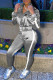 Silver Gray Fashion Sportswear Print Patchwork Long Sleeve Two Pieces