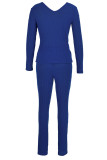 Deep Blue Casual Cross-over Design Two-piece Pants Set