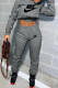 Dark Gray Fashion Sportswear Print Patchwork Hooded Collar Long Sleeve Two Pieces