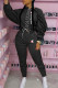 Black Fashion Street Print Bandage Letter O Neck Long Sleeve Two Pieces