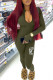 Army Green Casual Letter Print Basic Zipper Collar Jumpsuits