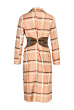 Blue Fashion Street Plaid Patchwork Turndown Collar Outerwear