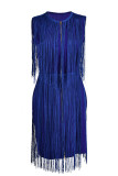 Purple Casual Solid Tassel Patchwork Zipper O Neck Dresses