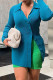Blue Fashion Casual Solid Patchwork Turndown Collar Tops