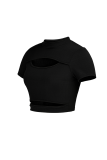 Green Sexy Solid Hollowed Out Half A Turtleneck T-Shirts