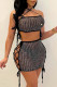 Black Fashion Sexy Patchwork Bandage Hollowed Out See-through Strapless Sleeveless Two Pieces
