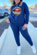 Deep Blue Fashion Casual Lips Printed Basic O Neck Long Sleeve Two Pieces