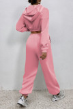 Pink Casual Solid Patchwork Hooded Collar Long Sleeve Two Pieces