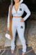 Grey Fashion Casual Letter Patchwork Hooded Collar Long Sleeve Two Pieces