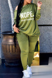Pink Fashion Casual Letter Print Basic Oblique Collar Long Sleeve Two Pieces