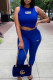 Peacock Blue Fashion Sportswear Letter Print Patchwork O Neck Sleeveless Two Pieces