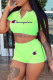 Fluorescent Green Fashion Sportswear Print Patchwork Turndown Collar Short Sleeve Two Pieces