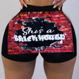 Black Red Sexy Print Split Joint Straight Straight Positioning Print Bottoms