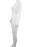 White Fashion Sexy Solid Sequins Oblique Collar Long Sleeve Two Pieces