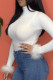 White Fashion Casual Solid Patchwork Turtleneck Tops