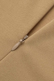 Khaki Fashion Casual Solid Patchwork Zipper Collar Long Sleeve Two Pieces