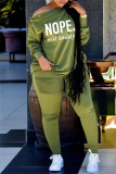 Pink Fashion Casual Letter Print Basic Oblique Collar Long Sleeve Two Pieces