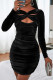 Black Fashion Sexy Solid Hollowed Out V Neck Long Sleeve Dresses