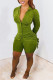 Army Green Sweet Solid Patchwork Buckle Long Sleeve Two Pieces