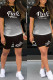 Black Casual Gradual Change Letter Print Patchwork O Neck Short Sleeve Two Pieces