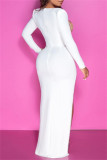 White Fashion Sexy Patchwork Hot Drilling See-through Long Sleeve Two Pieces