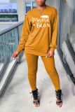 Yellow Casual Print Patchwork O Neck Long Sleeve Two Pieces