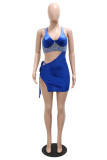 Yellow Sexy Patchwork Hot Drilling Bandage Hollowed Out Backless Spaghetti Strap Sleeveless Dress