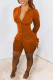 Tangerine Red Sweet Solid Patchwork Buckle Long Sleeve Two Pieces