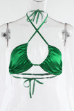 Green Sexy Solid Patchwork Asymmetrical V Neck Long Sleeve Two Pieces