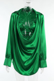 Green Sexy Solid Patchwork Asymmetrical V Neck Long Sleeve Two Pieces