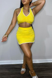 Red Sexy Casual Solid Patchwork Backless Halter Sleeveless Two Pieces