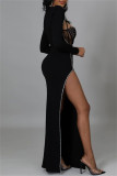 White Fashion Sexy Patchwork Hot Drilling See-through Long Sleeve Two Pieces