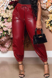 Red Fashion Casual Solid Basic Regular High Waist Trousers