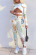White Sexy Print Hollowed Out Patchwork V Neck Long Sleeve Two Pieces