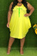 Yellow Casual Print Split Joint V Neck Vest Dress Plus Size Dresses